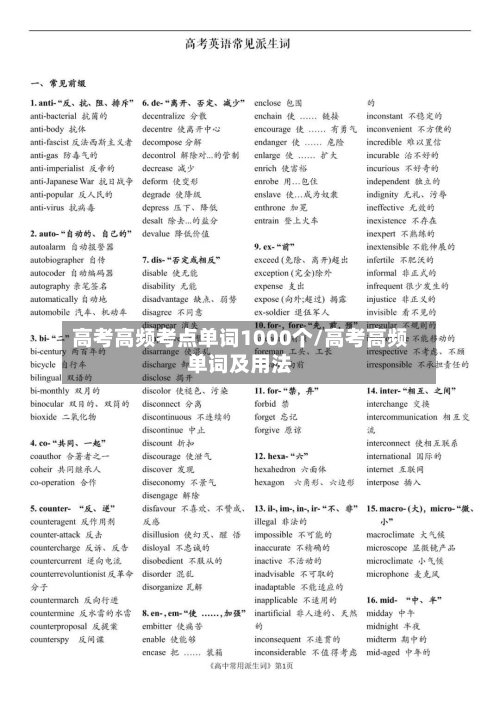 高考高频考点单词1000个/高考高频单词及用法-第1张图片