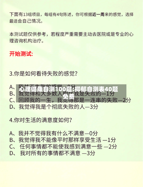 心理健康自测100题:抑郁自测表40题免费-第1张图片