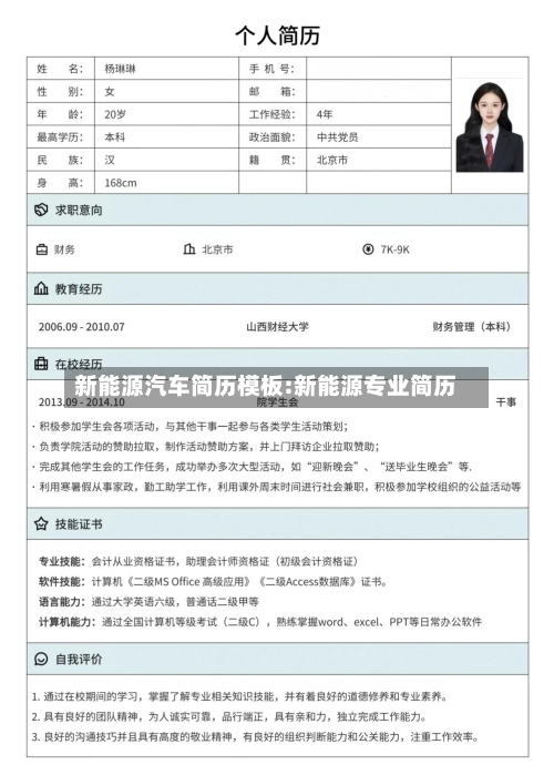 新能源汽车简历模板:新能源专业简历-第1张图片