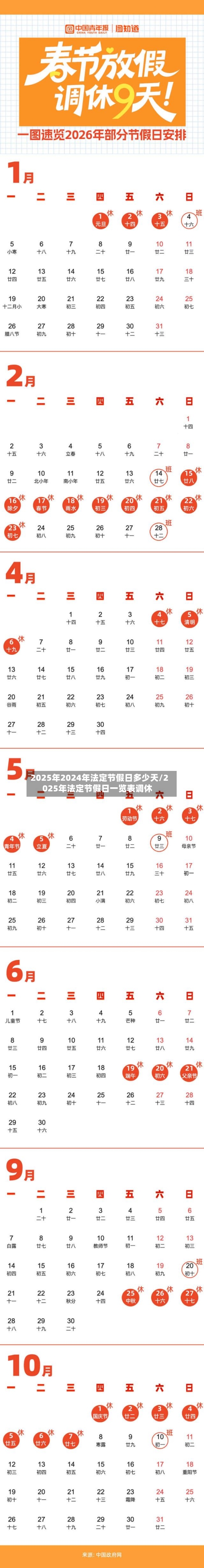 2025年2024年法定节假日多少天/2025年法定节假日一览表调休-第1张图片