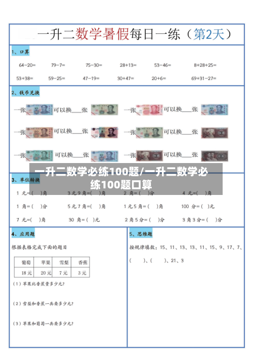 一升二数学必练100题/一升二数学必练100题口算-第1张图片